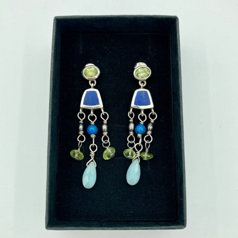 Vintage Sterling Lapis Lazuli & Peridot Chandelier earrings
